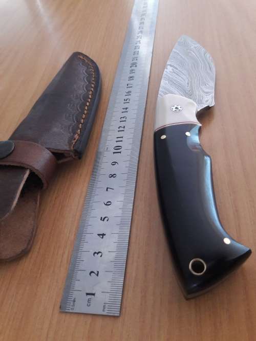 Handmade DAMASCUS Steel Hunting Knife, Bull horn and Camel Bone handle scales. NEW DESIGN !!!!!