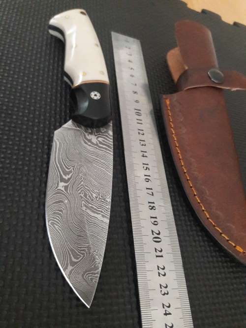 Handmade DAMASCUS Steel Hunting Knife, Bull horn and Camel Bone handle scales. NEW DESIGN !!!!!