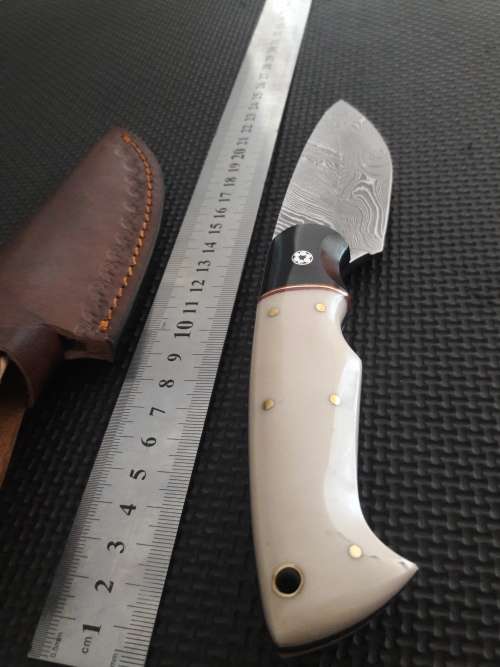 Handmade DAMASCUS Steel Hunting Knife, Bull horn and Camel Bone handle scales. NEW DESIGN !!!!!