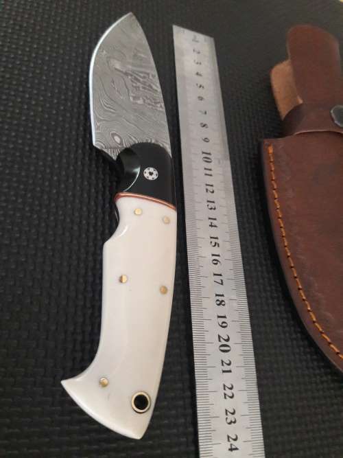 Handmade DAMASCUS Steel Hunting Knife, Bull horn and Camel Bone handle scales. NEW DESIGN !!!!!