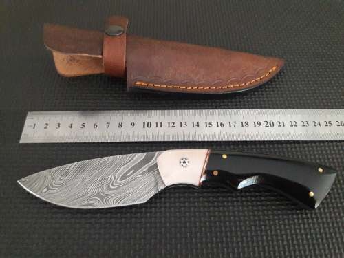 Handmade DAMASCUS Steel Hunting Knife, Bull horn and Camel Bone handle scales. NEW DESIGN !!!!!