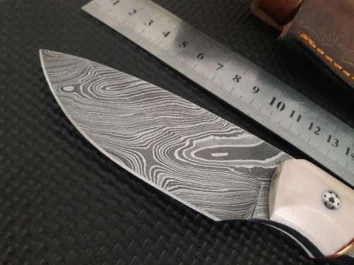 Handmade DAMASCUS Steel Hunting Knife, Bull horn and Camel Bone handle scales. NEW DESIGN !!!!!