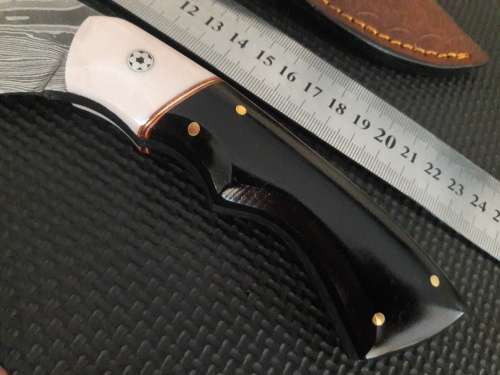 Handmade DAMASCUS Steel Hunting Knife, Bull horn and Camel Bone handle scales. NEW DESIGN !!!!!