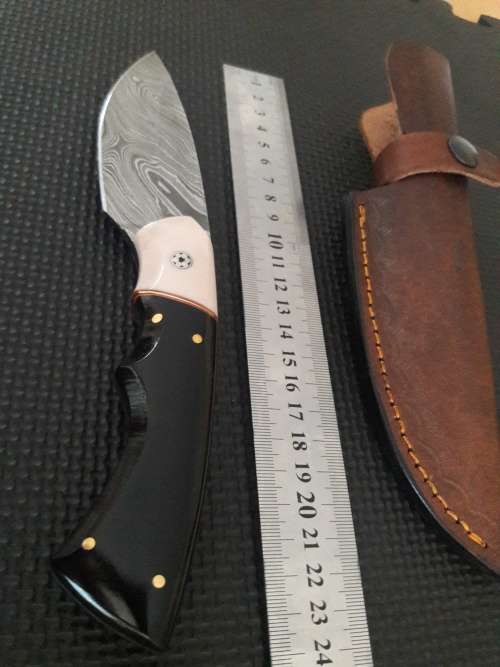 Handmade DAMASCUS Steel Hunting Knife, Bull horn and Camel Bone handle scales. NEW DESIGN !!!!!