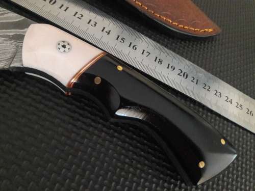 Handmade DAMASCUS Steel Hunting Knife, Bull horn and Camel Bone handle scales. NEW DESIGN !!!!!