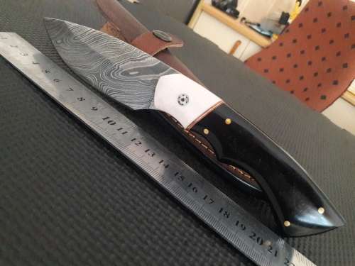 Handmade DAMASCUS Steel Hunting Knife, Bull horn and Camel Bone handle scales. NEW DESIGN !!!!!