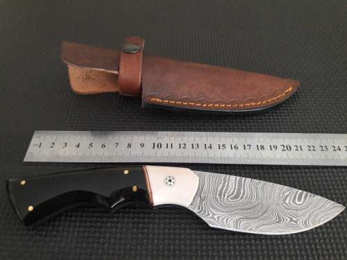 Handmade DAMASCUS Steel Hunting Knife, Bull horn and Camel Bone handle scales. NEW DESIGN !!!!!