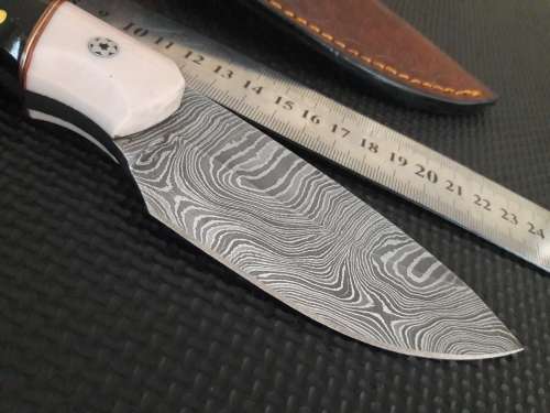 Handmade DAMASCUS Steel Hunting Knife, Bull horn and Camel Bone handle scales. NEW DESIGN !!!!!