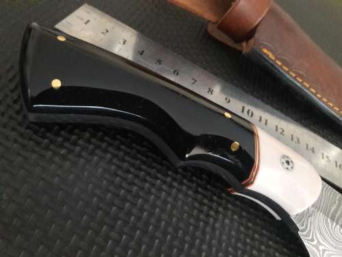 Handmade DAMASCUS Steel Hunting Knife, Bull horn and Camel Bone handle scales. NEW DESIGN !!!!!