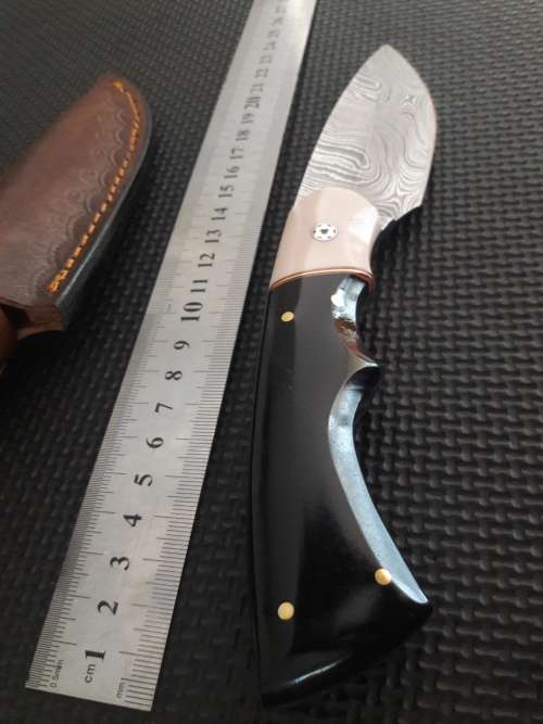 Handmade DAMASCUS Steel Hunting Knife, Bull horn and Camel Bone handle scales. NEW DESIGN !!!!!