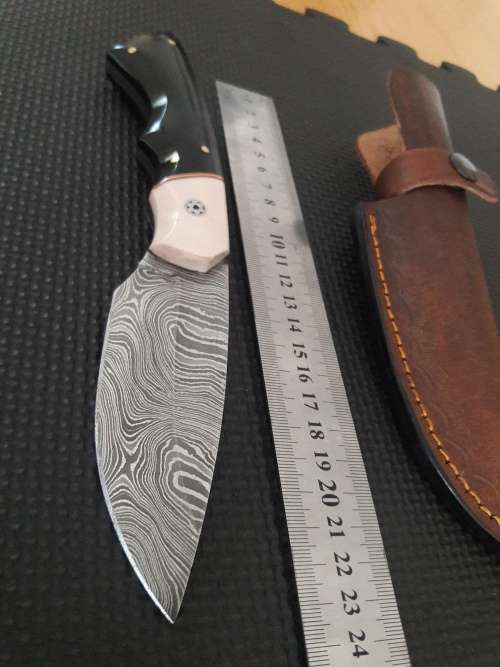 Handmade DAMASCUS Steel Hunting Knife, Bull horn and Camel Bone handle scales. NEW DESIGN !!!!!