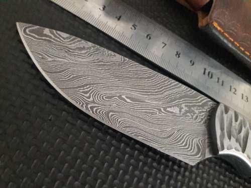 Handmade DAMASCUS Steel Hunting Knife, Bull horn handle scales. NEW DESIGN !!!!!