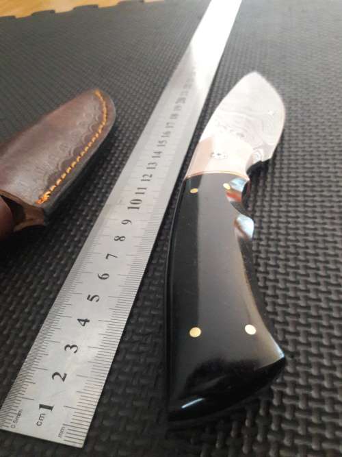 Handmade DAMASCUS Steel Hunting Knife, Bull horn and Camel Bone handle scales. NEW DESIGN !!!!!