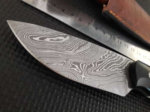 Handmade DAMASCUS Steel Hunting Knife, Bull horn and Camel Bone handle scales. NEW DESIGN !!!!!