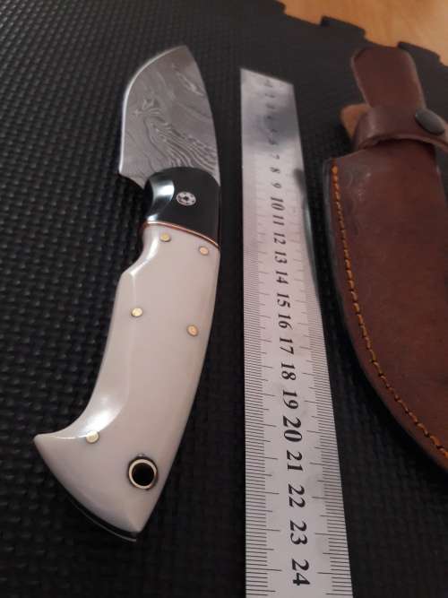 Handmade DAMASCUS Steel Hunting Knife, Bull horn and Camel Bone handle scales. NEW DESIGN !!!!!