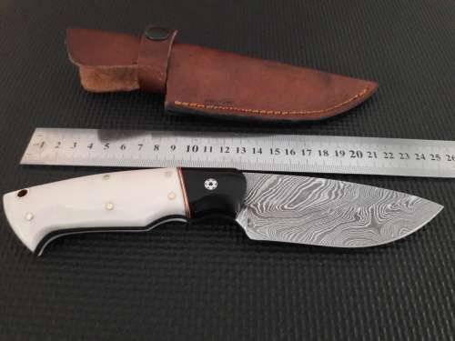 Handmade DAMASCUS Steel Hunting Knife, Bull horn and Camel Bone handle scales. NEW DESIGN !!!!!