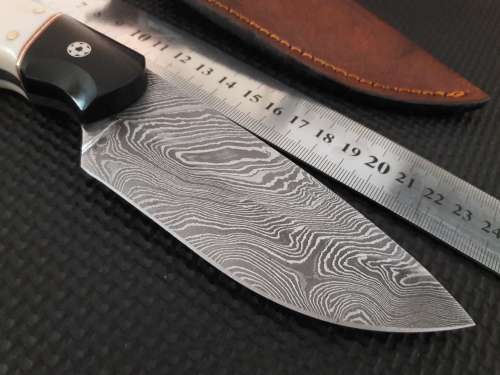 Handmade DAMASCUS Steel Hunting Knife, Bull horn and Camel Bone handle scales. NEW DESIGN !!!!!