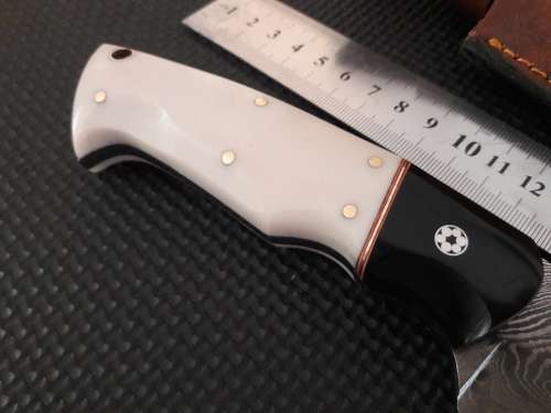 Handmade DAMASCUS Steel Hunting Knife, Bull horn and Camel Bone handle scales. NEW DESIGN !!!!!