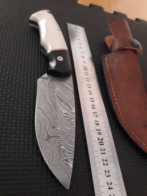 Handmade DAMASCUS Steel Hunting Knife, Bull horn and Camel Bone handle scales. NEW DESIGN !!!!!