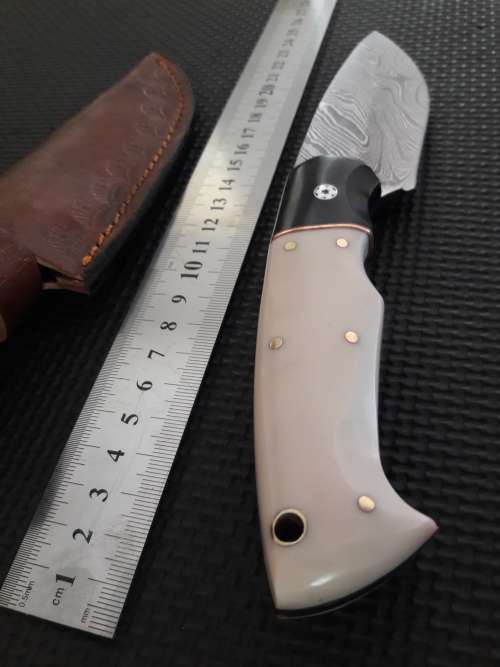 Handmade DAMASCUS Steel Hunting Knife, Bull horn and Camel Bone handle scales. NEW DESIGN !!!!!