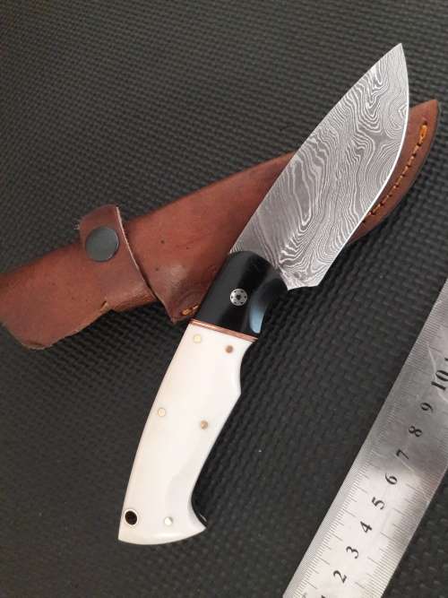 Handmade DAMASCUS Steel Hunting Knife, Bull horn and Camel Bone handle scales. NEW DESIGN !!!!!