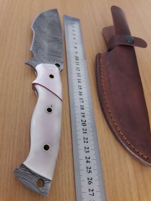 Handmade DAMASCUS Steel Hunting Knife, Camel Bone handle scales. FULL TANG !!!!!
