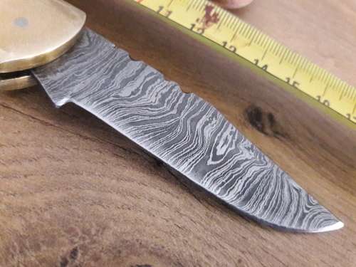 Handmade Damascus steel folding knife with CAMEL BONE & Bull HORN handle scales.