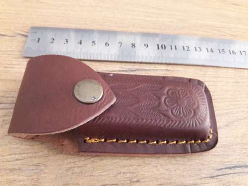 Handmade Damascus steel folding knife with WOODEN handle scales.