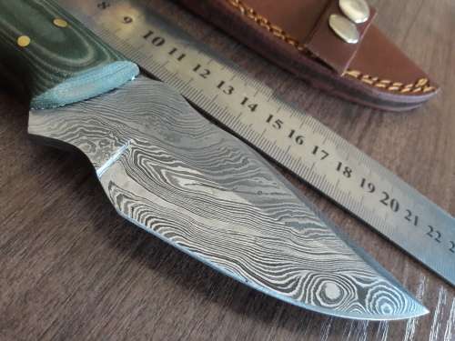 Handmade DAMASCUS Steel Hunting Knife, Micarta handle scales.  FULL TANG !!!!!