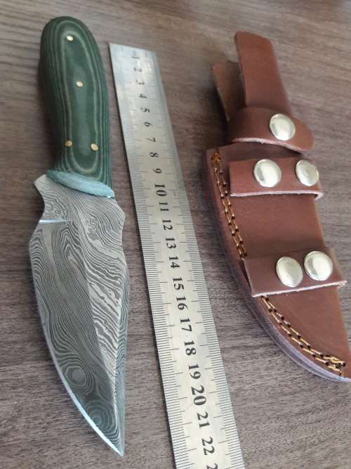 Handmade DAMASCUS Steel Hunting Knife, Micarta handle scales.  FULL TANG !!!!!