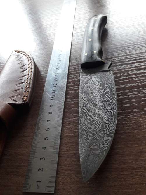 Handmade DAMASCUS Steel Hunting Knife, FULL TANG, with MICARTA handle scales.