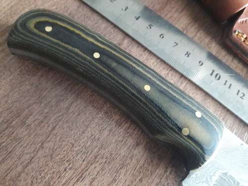 Handmade DAMASCUS Steel Hunting Knife, FULL TANG, with MICARTA handle scales.