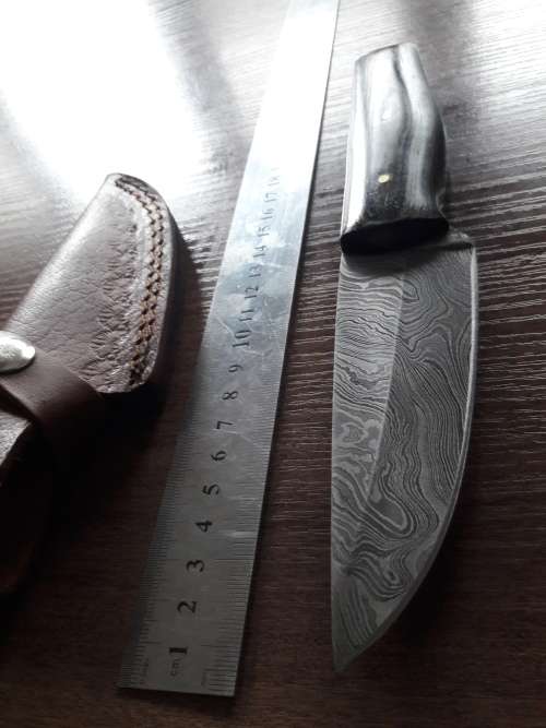 Handmade DAMASCUS Steel Hunting Knife, FULL TANG, with MICARTA handle scales.