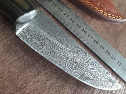 Handmade DAMASCUS Steel Hunting Knife, FULL TANG, with MICARTA handle scales.