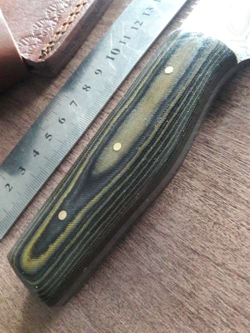 Handmade DAMASCUS Steel Hunting Knife, FULL TANG, with MICARTA handle scales.