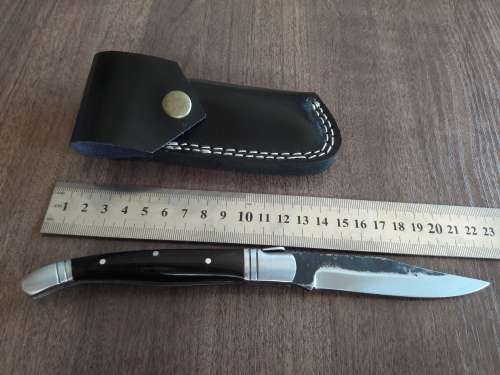 HANDMADE Black Ops, 1095 HIGH Carbon High quality steel folding knife with Bull Horn handle scales.