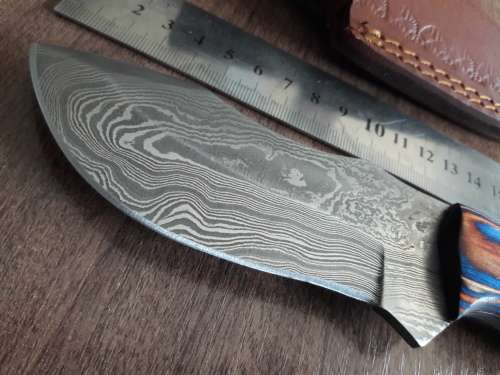 Handmade DAMASCUS Steel Hunting Knife with Wooden handle scales.FULL TANG !!!!!!