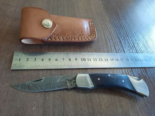 Handmade Damascus steel folding knife with MICARTA handle scales. GREAT GIFT !!!!