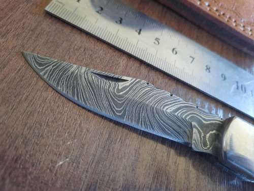 Handmade Damascus steel folding knife with MICARTA handle scales. GREAT GIFT !!!!
