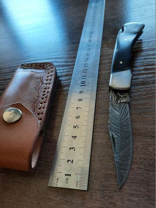 Handmade Damascus steel folding knife with MICARTA handle scales. GREAT GIFT !!!!
