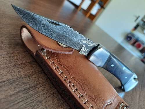 Handmade Damascus steel folding knife with MICARTA handle scales. GREAT GIFT !!!!