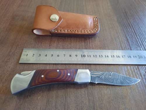 Handmade Damascus steel folding knife with MICARTA handle scales. GREAT GIFT !!!!