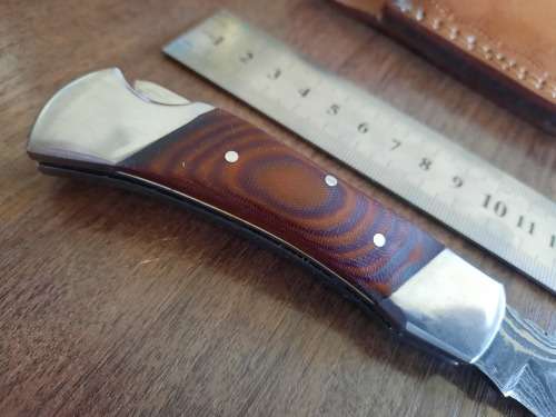Handmade Damascus steel folding knife with MICARTA handle scales. GREAT GIFT !!!!