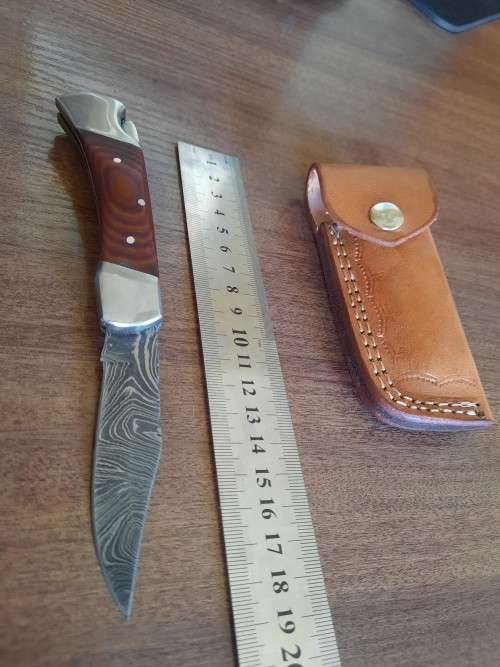 Handmade Damascus steel folding knife with MICARTA handle scales. GREAT GIFT !!!!