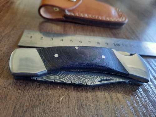 Handmade Damascus steel folding knife with MICARTA handle scales. GREAT GIFT !!!!