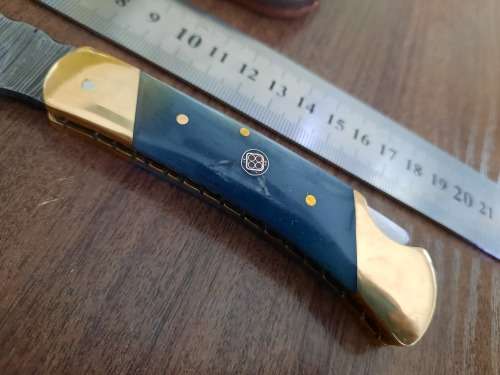 Handmade Damascus steel folding knife with Camel Bone  handle scales. GREAT GIFT !!
