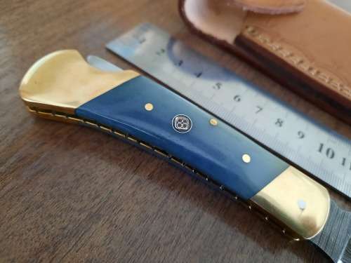 Handmade Damascus steel folding knife with Camel Bone  handle scales. GREAT GIFT !!