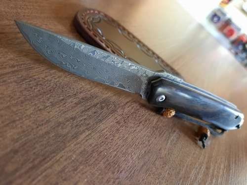 Damascus VG-10 Stainless Steel folding knife, RAZOR Sharp, Ebony Handle Scales.