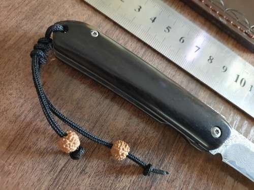 Damascus VG-10 Stainless Steel folding knife, RAZOR Sharp, Ebony Handle Scales.