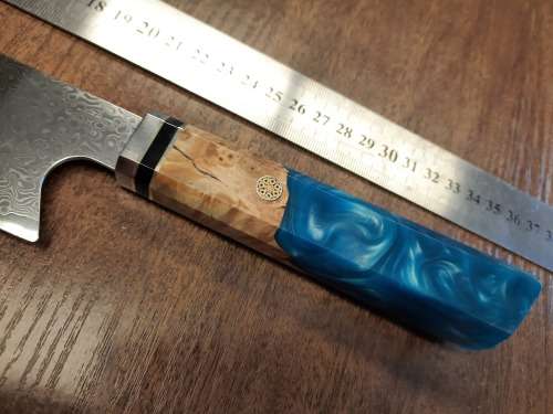 Damascus VG-10 Stainless Steel Japanese Chef's knife, Exotic Burl & Epoxy Resin handle, RAZOR SHARP,